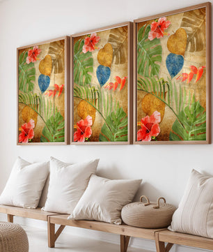 Vibrant tropical leaves and flowers watercolor design