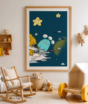 Playful Alien Illustration with Space Background and Stars - Mi tienda