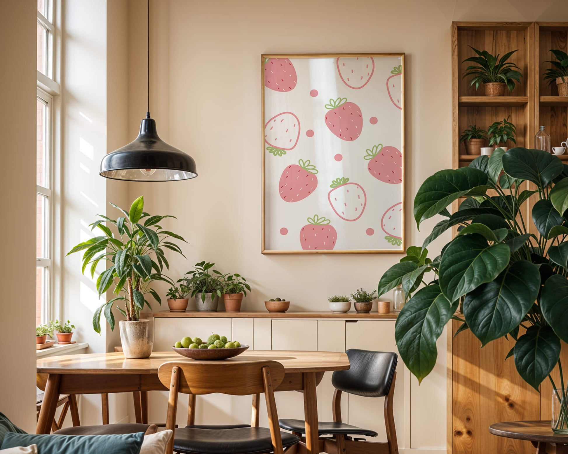 Playful strawberry pattern with pink and white design