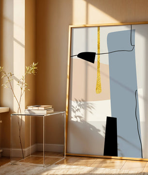 Abstrakte geometrische Kunst mit blauen und goldenen Akzenten