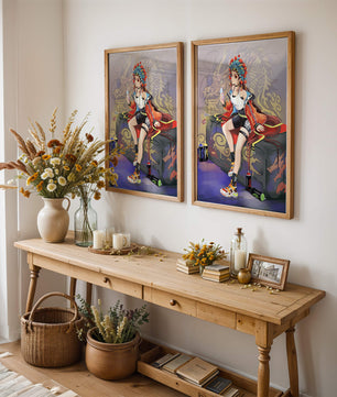 Anime art of a girl in traditional attire with urban elements