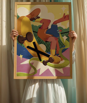 Ilustración abstracta colorida con un skater en movimiento dinámico