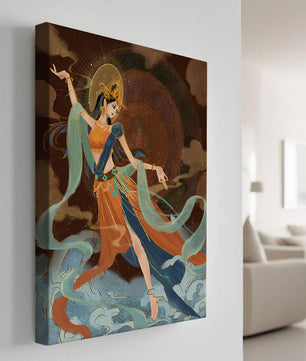 Elegant depiction of an ethereal dancer in vibrant traditional attire