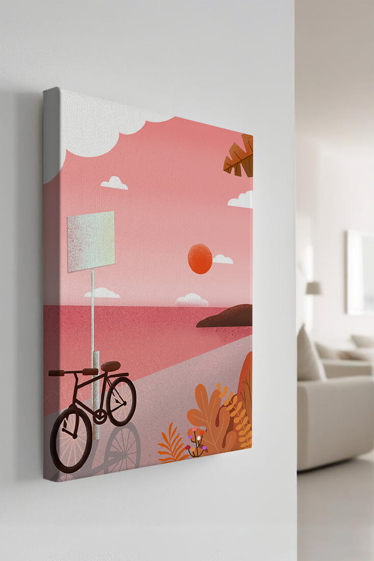 Serene sunset with bicycle by the sea in pastel colors