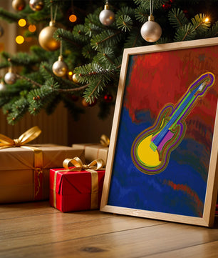 Vibrant abstract guitar illustration with bold colors