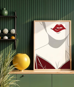Minimalist Art with Red Lips and Elegant Dress - Mi tienda