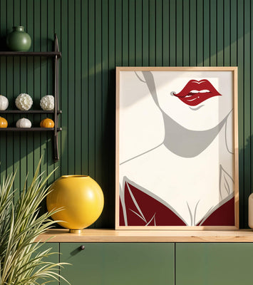 Minimalist Art with Red Lips and Elegant Dress