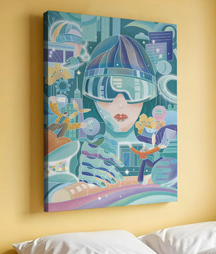 Futuristic digital art with virtual reality and technology themes