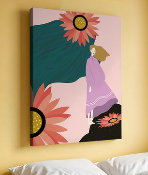 Stylized illustration of woman with vibrant floral elements