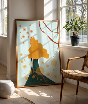 Abstract Portrait of a Woman with Flowing Golden Hair and Geometric Shapes - Mi tienda