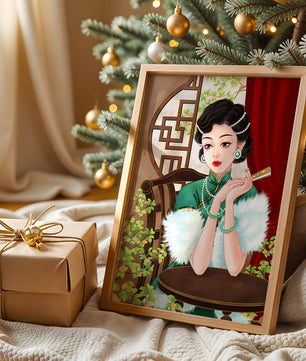 Elegant Woman in Traditional Asian Attire with Floral Background