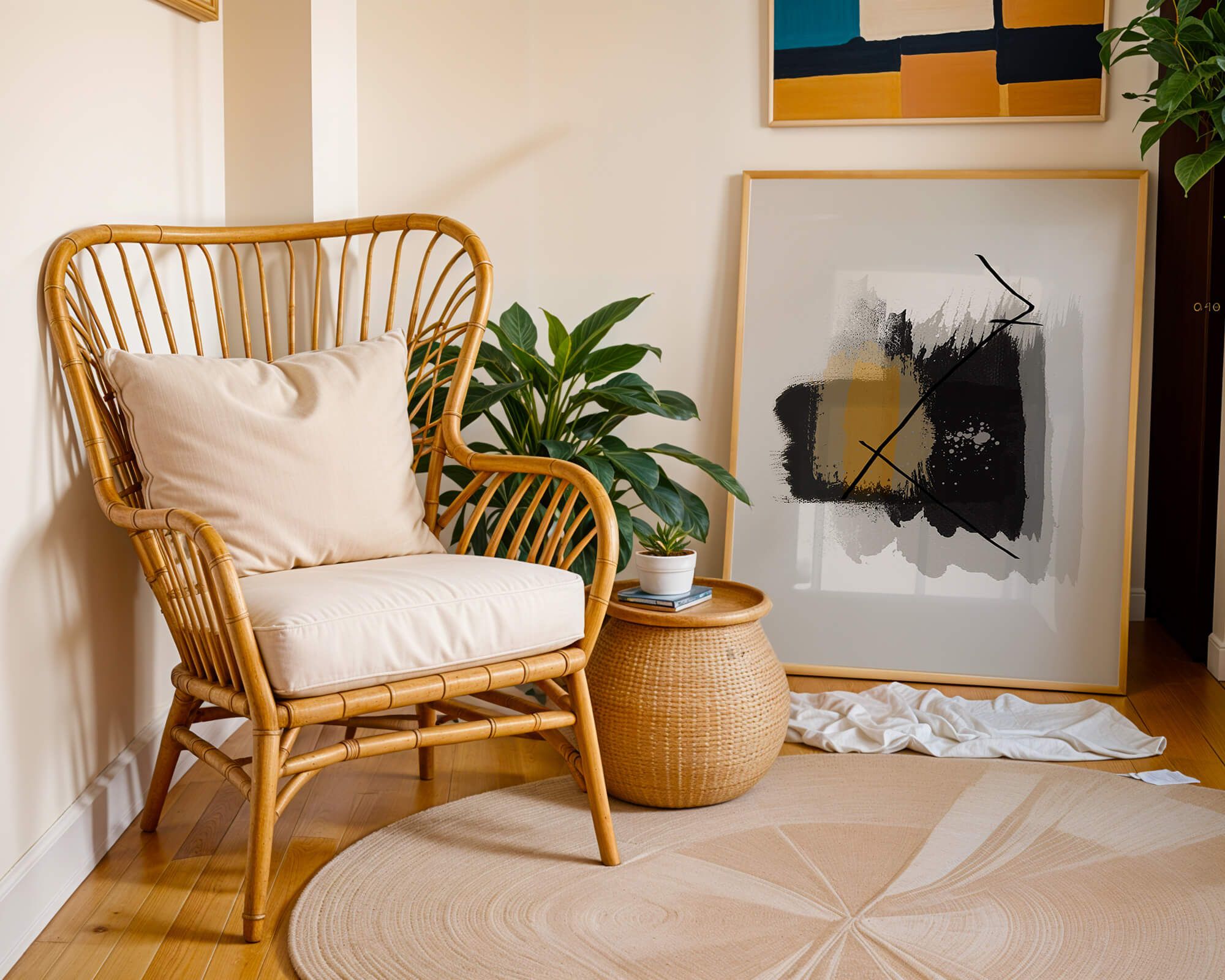Abstract modern art with golden and black brush strokes
