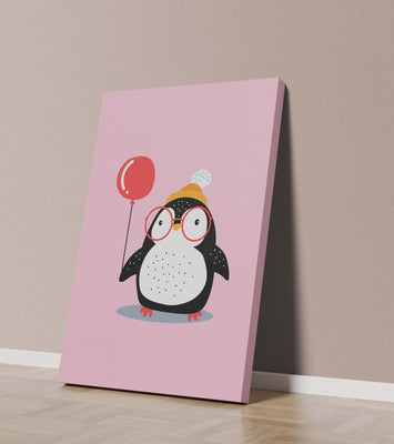 Adorable penguin with balloon and glasses illustration