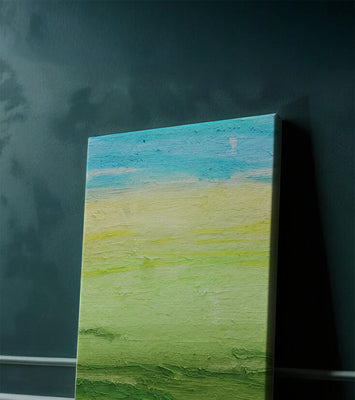 Abstract Landscape with Blue Sky and Green Fields