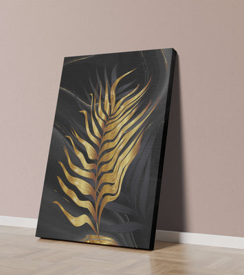 Golden Palm Leaf on Black Background