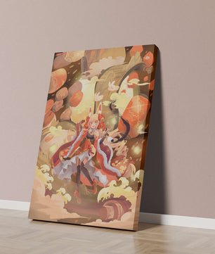 Vibrant fantasy scene with animated character and whimsical creatures