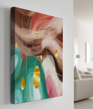 Diseño abstracto de remolinos coloridos con círculos dorados
