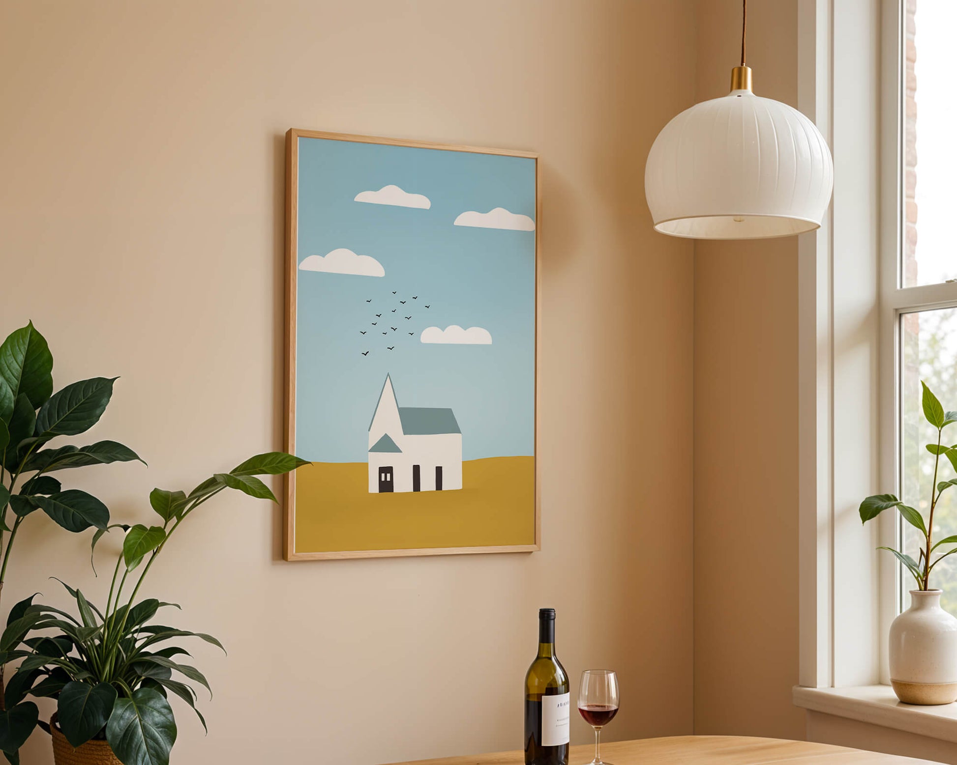 Minimalist Landscape with a White House and Sky