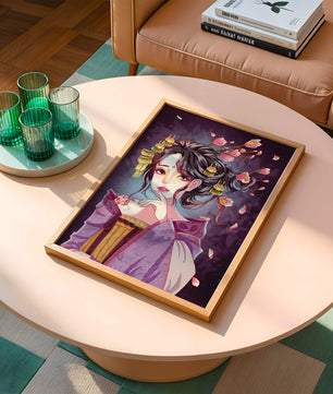 Retrato de anime elegante con acentos florales y dorados
