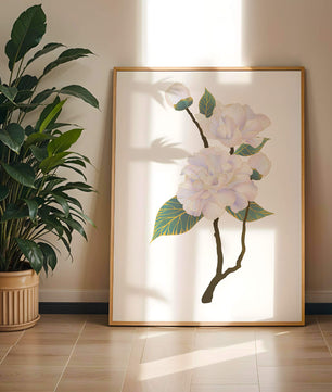 Delicate blooming flowers with lush leaves in elegant design
