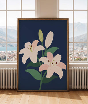 Elegante Lilien auf dunklem Blau