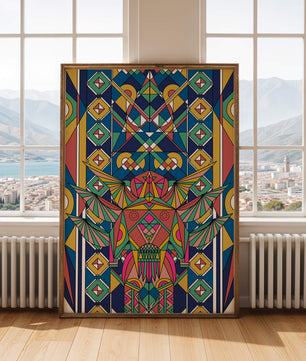 Arte abstracto geométrico colorido con patrones simétricos