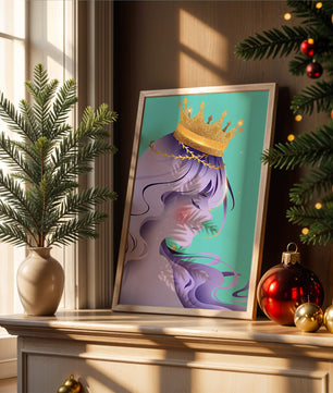 Elegant Purple-Haired Princess with Gold Crown - Mi tienda