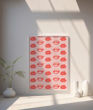 Patterned Red Lips Repeated on Pink Background - Mi tienda
