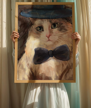 Gato encantador con traje formal, sombrero y corbata de moño
