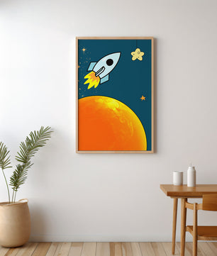 Cartoon Rocket in Space with Yellow Star - Mi tienda