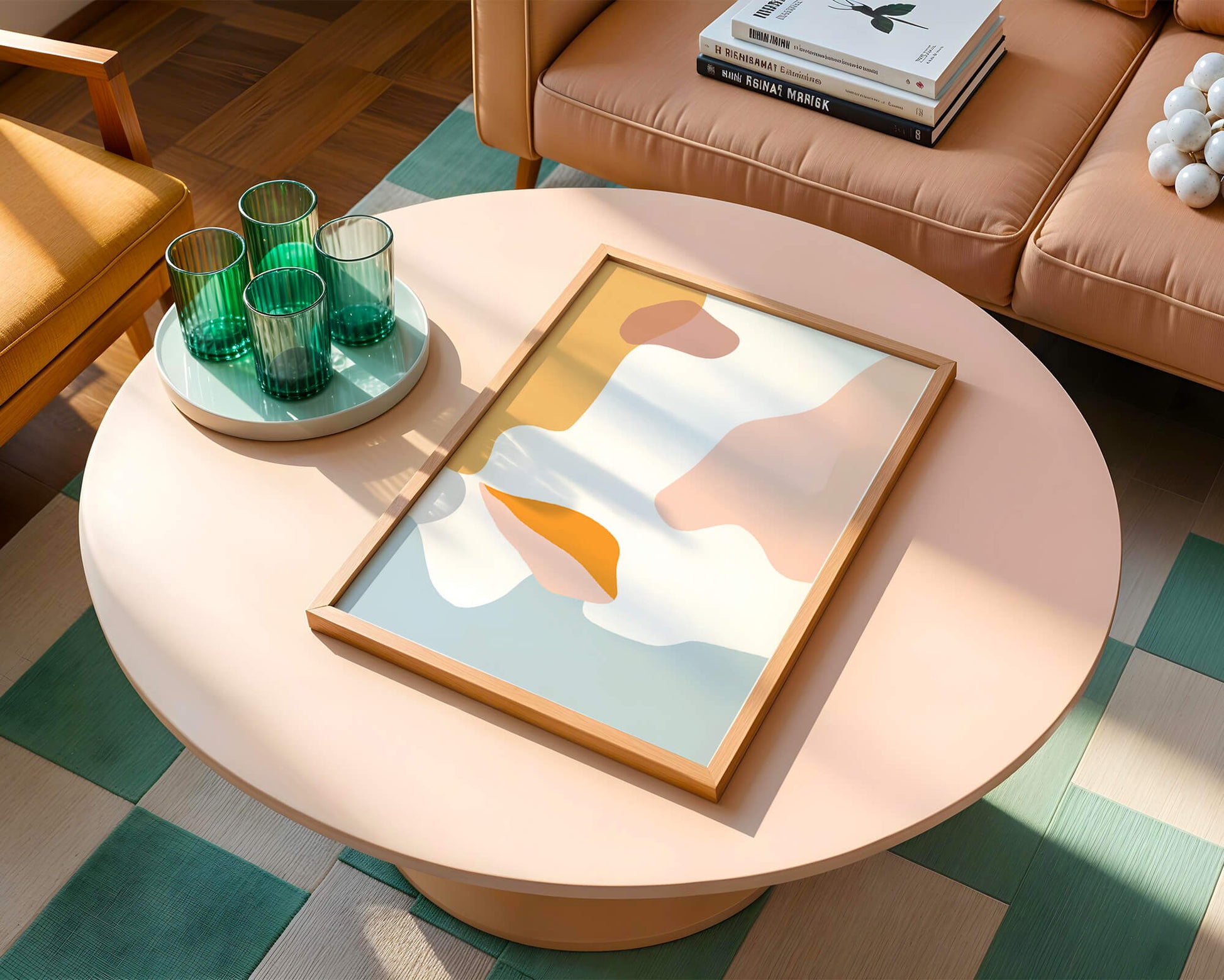Abstract art with pastel color shapes on white background