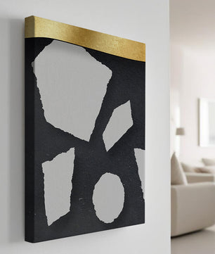 Abstract geometric design with golden accents and stone texture