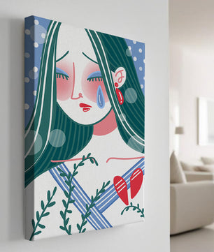 Ilustración de una mujer triste con el corazón roto