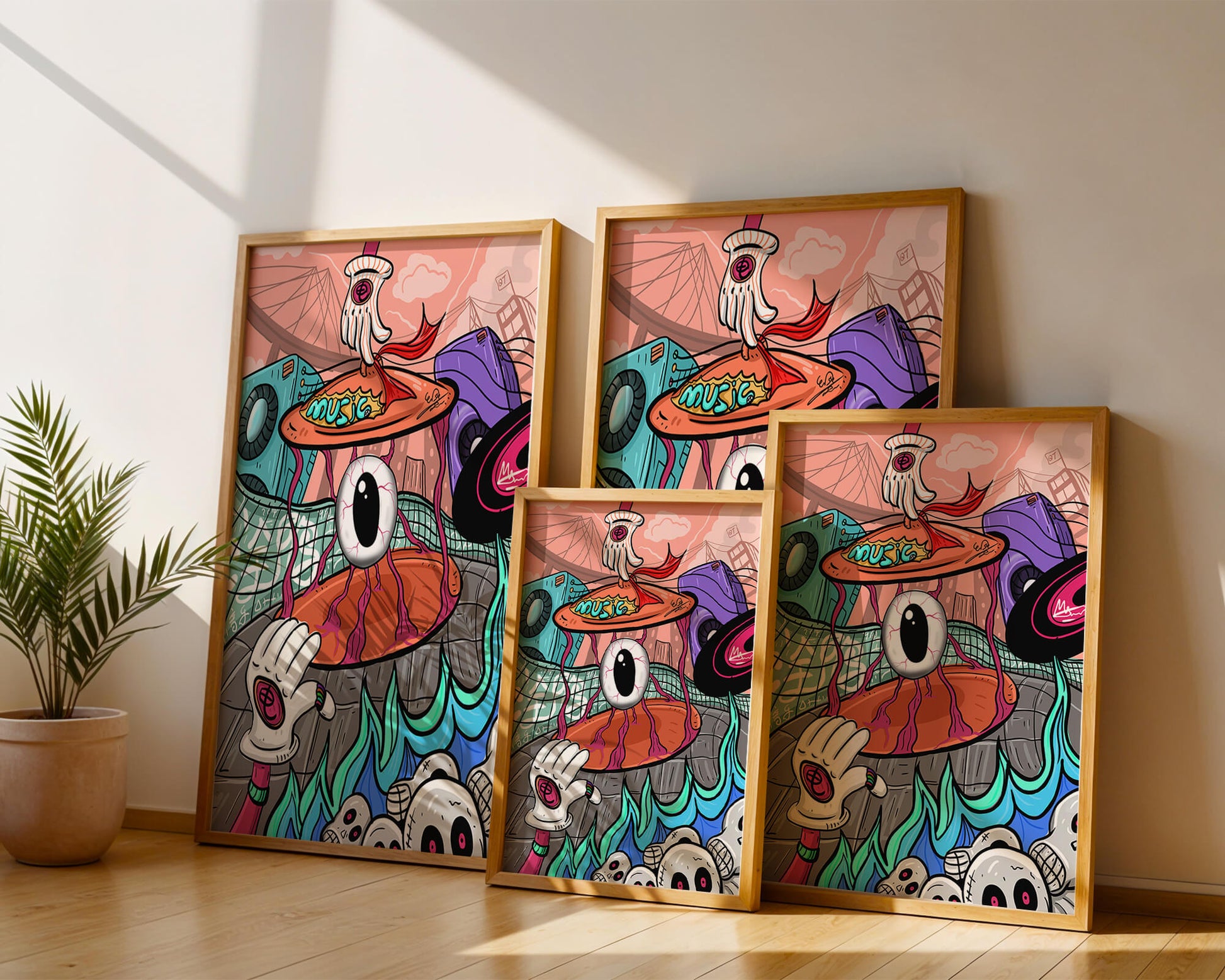 Colorful abstract surrealism illustration featuring vivid eye and surreal elements