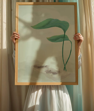 Minimalistic Art of Green Leaves on Abstract Background