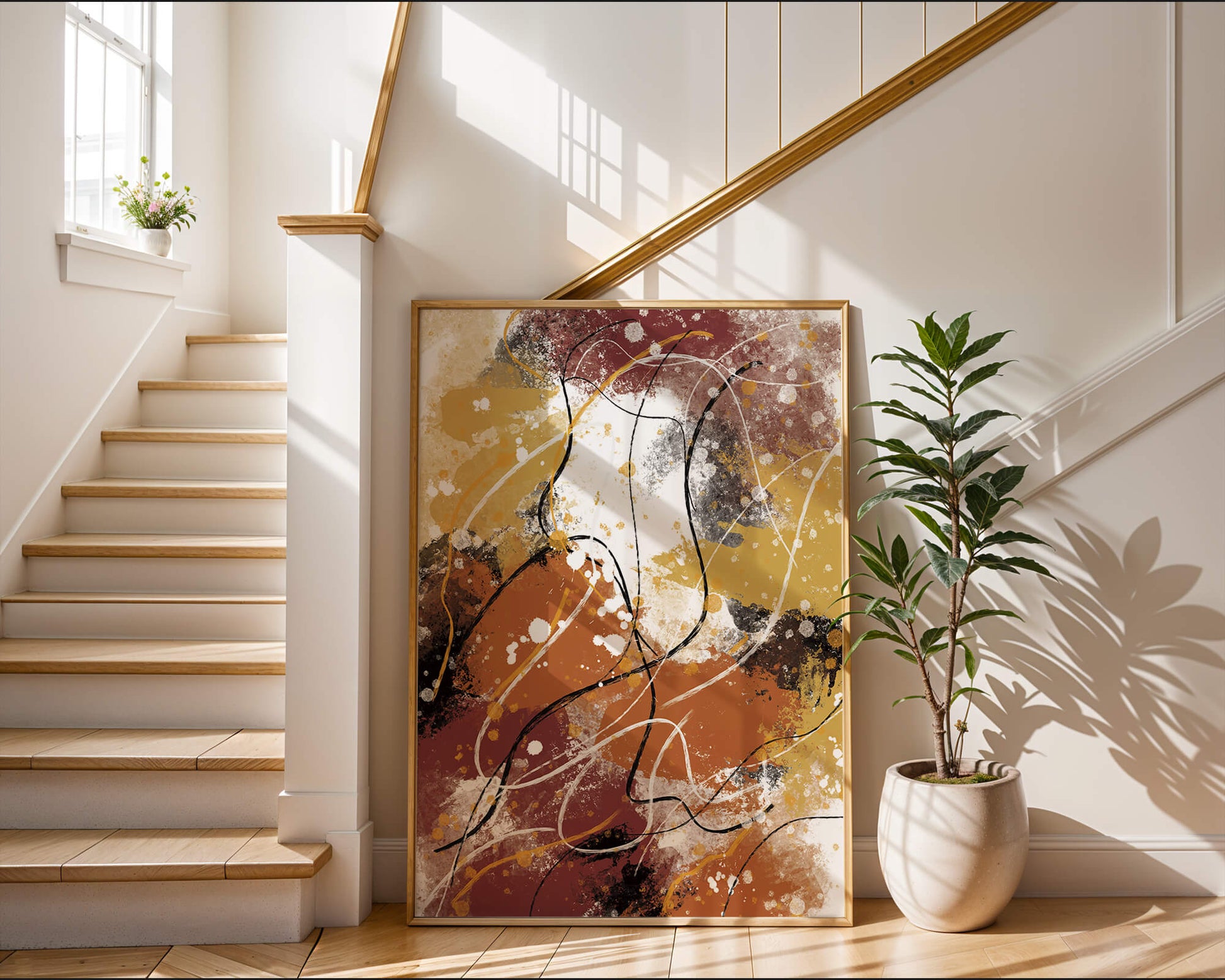 Pieza de arte abstracto colorida con trazos y salpicaduras audaces