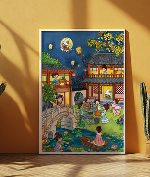 Traditional Chinese Celebration with Lanterns and River