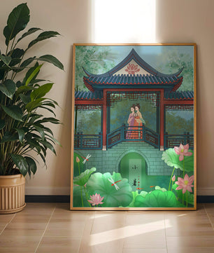 Traditional Chinese Pavilion with Women in Garden Scene - Mi tienda