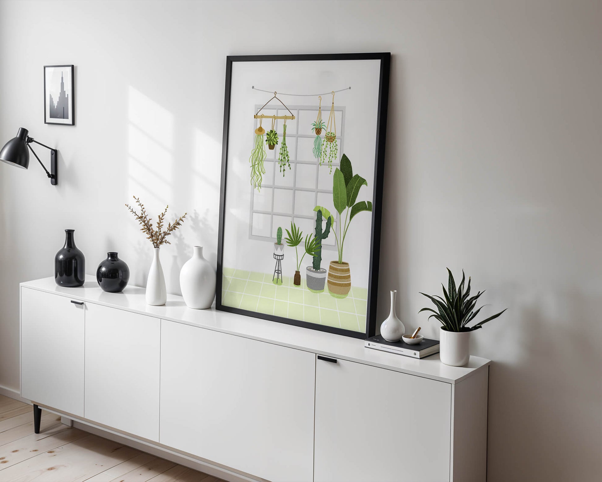 Decoración de interior con plantas colgantes y en macetas