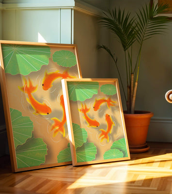Tranquil pond scene with koi fish and lily pads