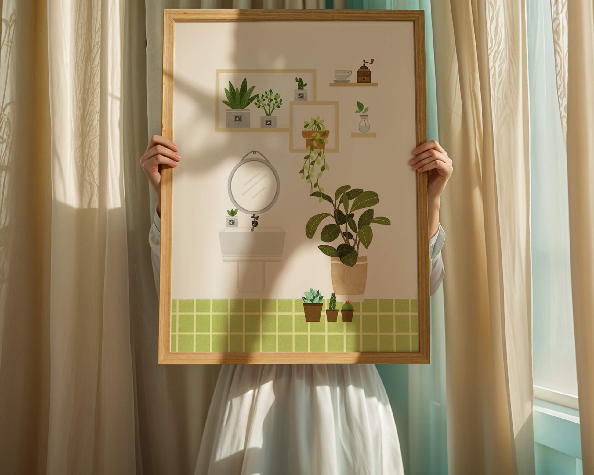 Stylish bathroom interior with plants and modern decor