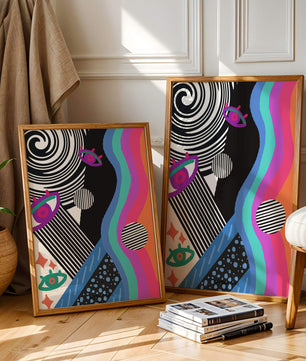 Colorful abstract art with geometric patterns and vibrant shapes