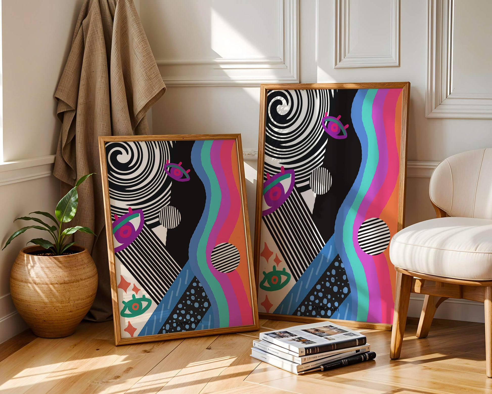 Colorful abstract art with geometric patterns and vibrant shapes