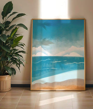 Calming Ocean Shoreline with Blue Sky and Gentle Waves