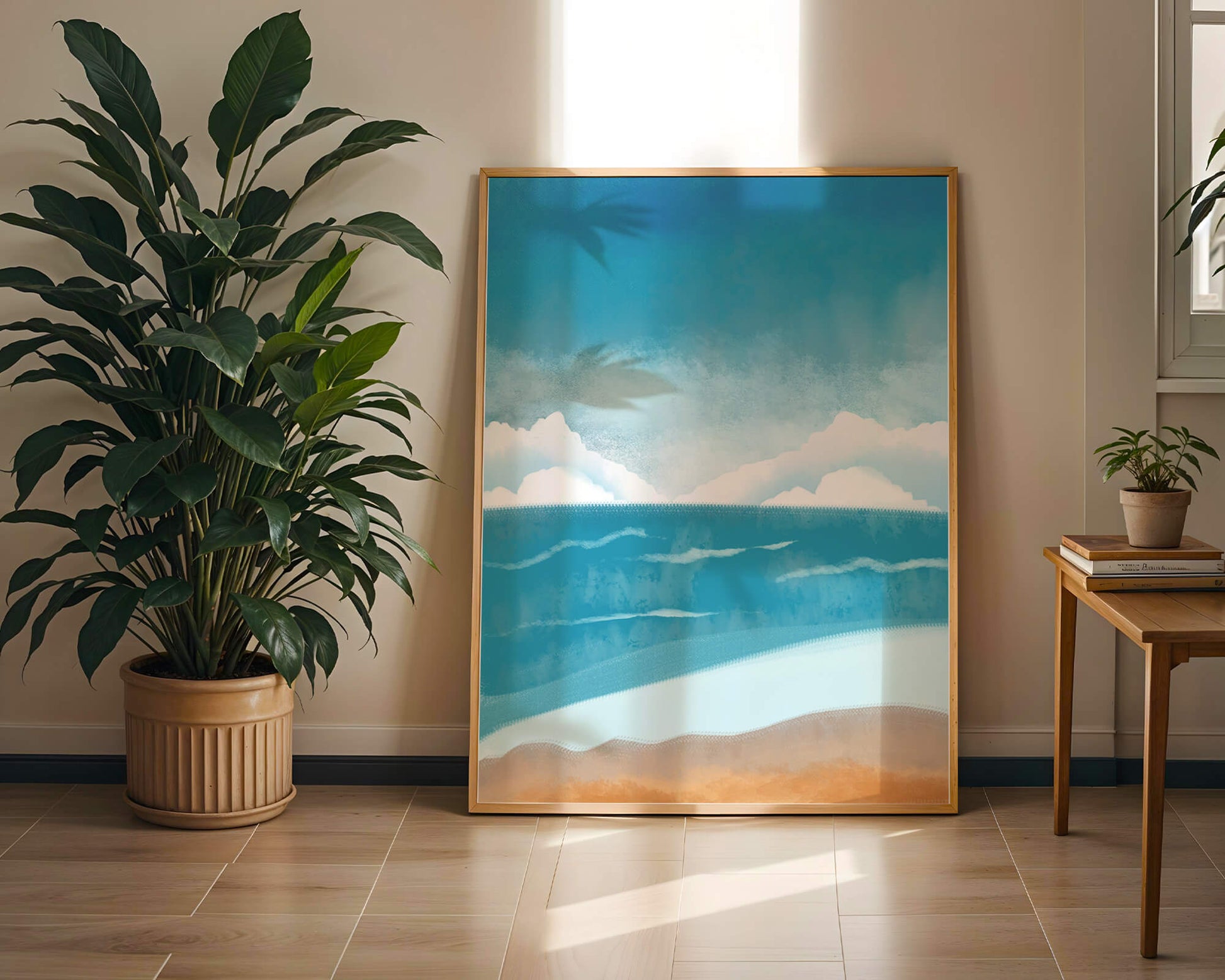 Calming Ocean Shoreline with Blue Sky and Gentle Waves
