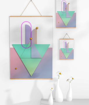 Composition géométrique abstraite avec des couleurs pastel et des éléments dorés