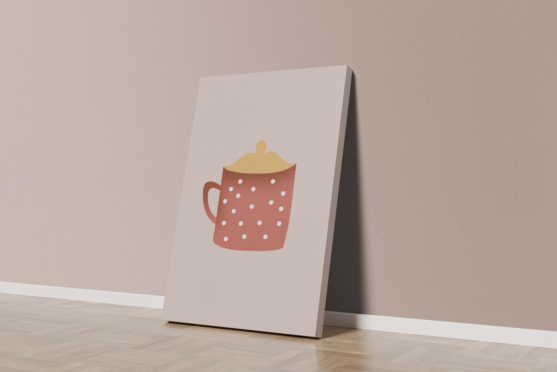 Decorative polka dot mug with yellow lid illustration
