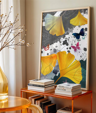 Artistic Composition with Yellow Leaves and Butterflies