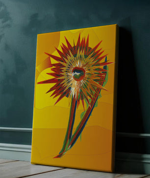 Abstract vibrant sunflower art with dynamic geometric shapes