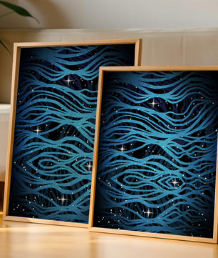 Abstract blue wave lines with starry night background